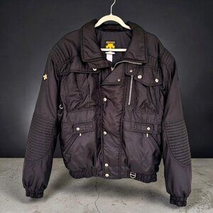 Descente Ski Jacket Size XXL Black Insulated Zip Stowaway Hood Vintage Grunge
